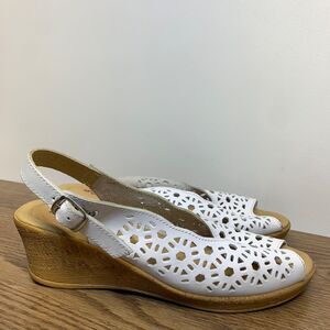 Spring Step Orella Slingback Leather Comfort Wedge Sandal Size 8 White